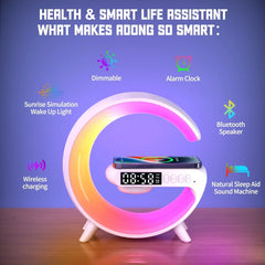 Multifunction RGB Night Light Alarm Clock with Bluetooth Speaker & 15W Wireless Charging Pad
