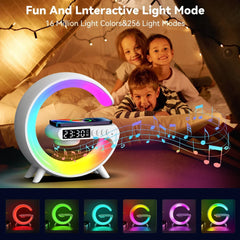 Multifunction RGB Night Light Alarm Clock with Bluetooth Speaker & 15W Wireless Charging Pad