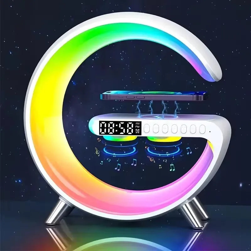 Multifunction RGB Night Light Alarm Clock with Bluetooth Speaker & 15W Wireless Charging Pad