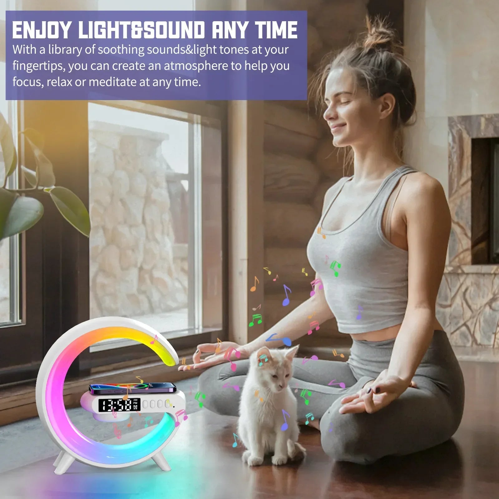 Multifunction RGB Night Light Alarm Clock with Bluetooth Speaker & 15W Wireless Charging Pad