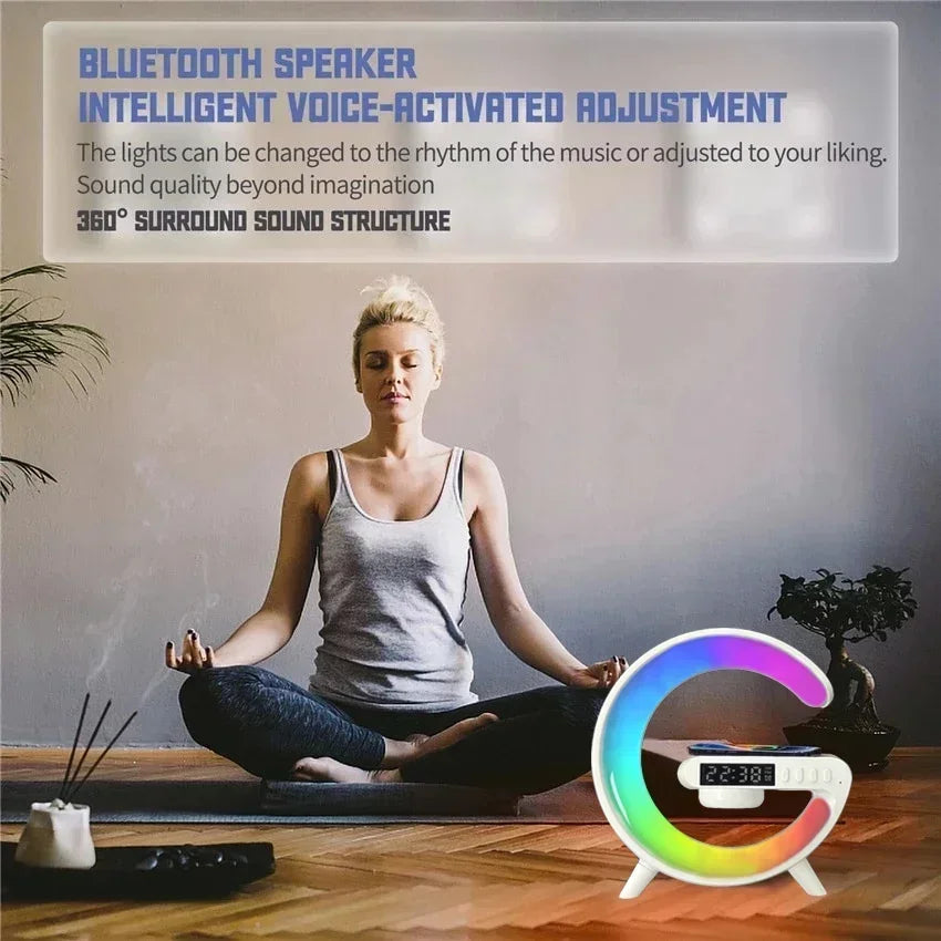 Multifunction RGB Night Light Alarm Clock with Bluetooth Speaker & 15W Wireless Charging Pad